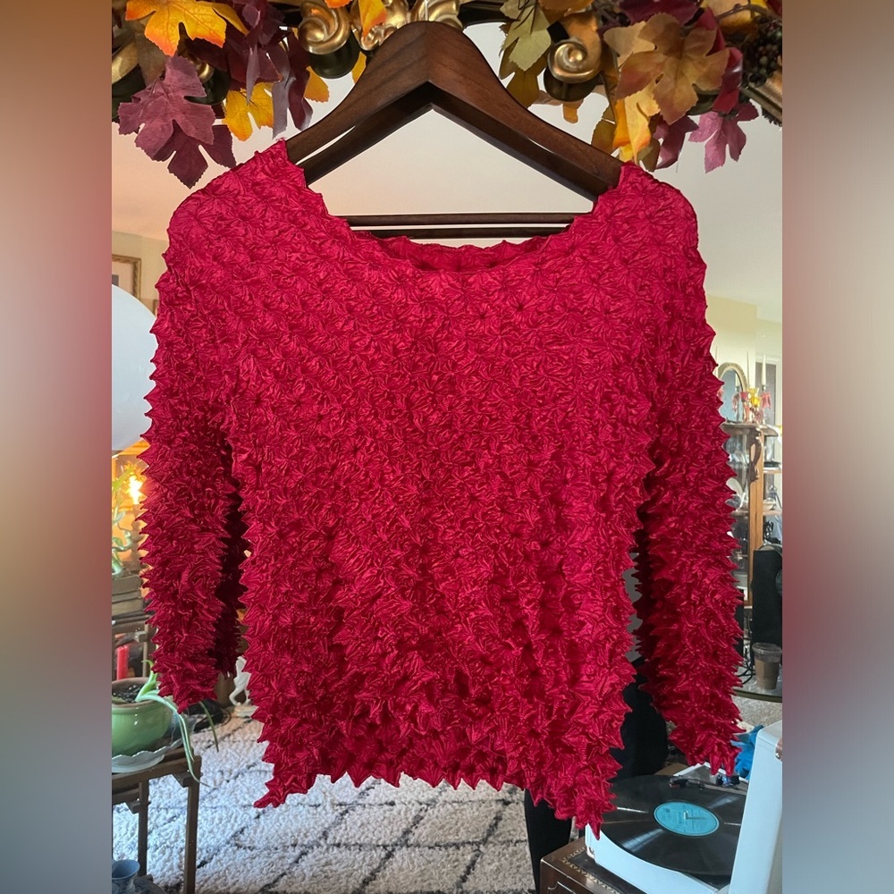 Red Textured Short Sleeve Shirt